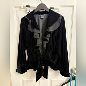 Stage Romantic Black Velvet Ruffle Tie Front Jacket cardigan Gothic M Fairy